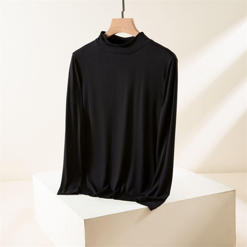 

Modal Pure Color Half Collar Autumn Clothes for Women Plus Size Loose and Warm Tops Spring & Fall Inner Wear Thin Casual Bottoming Shirt Black XL (60.00 kg-70.00 kg recommended