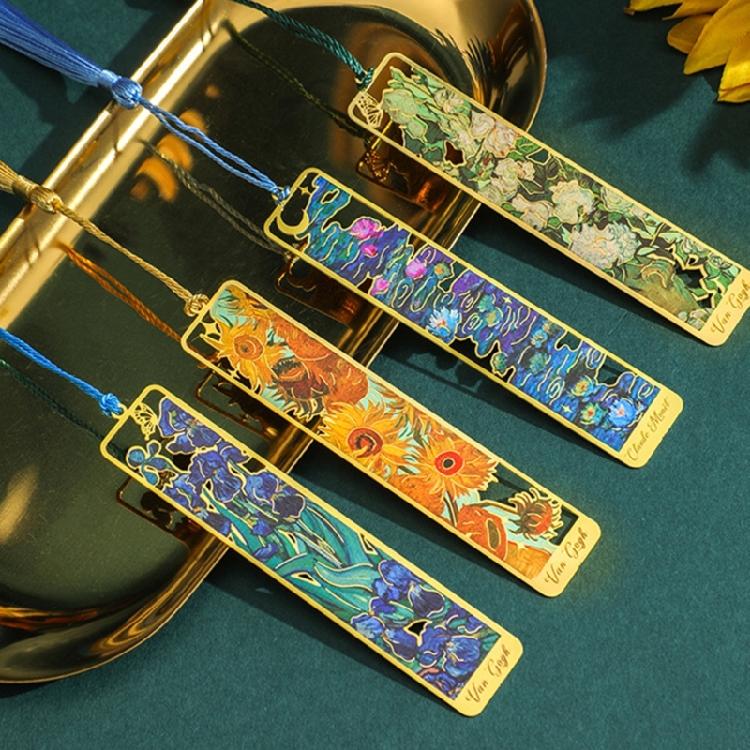4Pcs Vintage Oil Painting Themed Bookmarks with Tassels Hollow Metal Bookmarks Book Page Marker for Teacher Reader