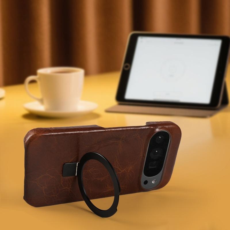 Foldable Bracket Stand Genuine Leather Phone Case For Google Pixel 10 Pro 9pro 9A 8pro 7pro 6 6A Kickstand Protective Back Shell