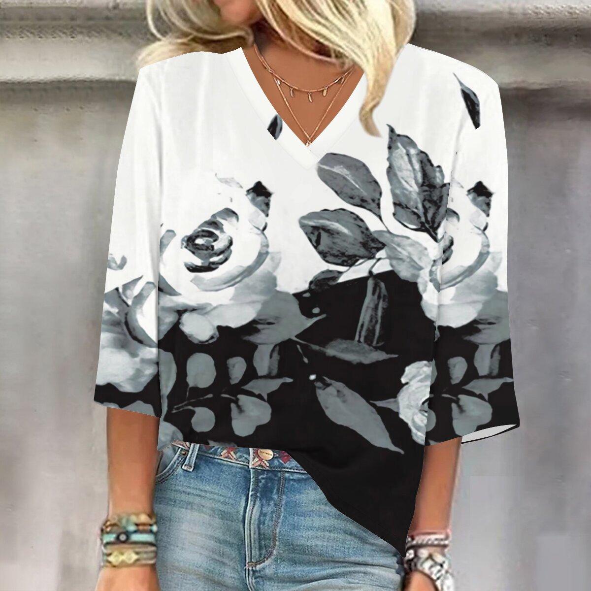 

2023 Весенне-осенний новый модный топ с рукавом 3/4 и принтом