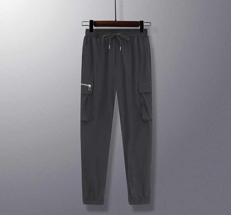 Men s Quick-Dry Cargo Sports Pants with Multiple Pockets 4XL чёрный
