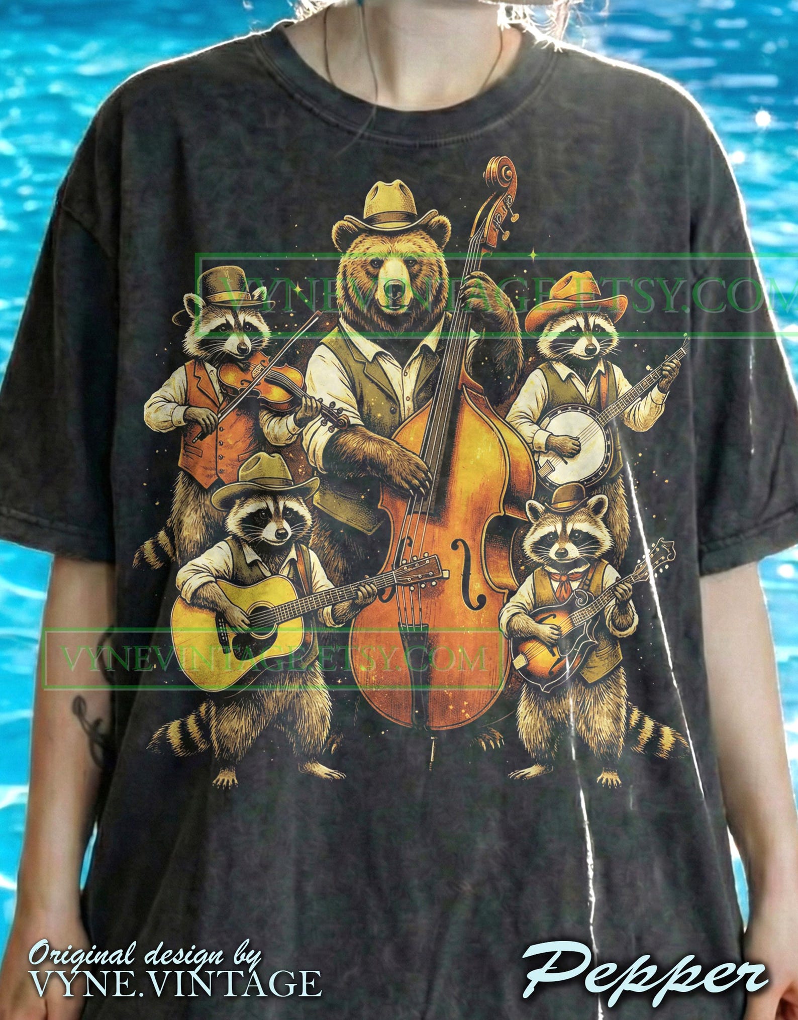 Vintage Bear Raccoon Band Comfort Colors® Tshirt, 90S Graphic Tees, Retro Country Music Sweater, Funny Animal Tanktop, Bluegrass Art S