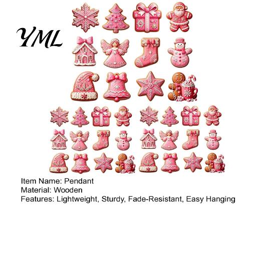 Sweet Style Christmas Party Supplies 12/24/36Pcs Pink Gingerbread Wooden Ornaments, Xmas Tree Hanging Decorations, Decorative Wood Shapes for Festive