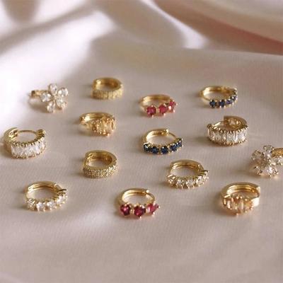Fashion Colorful Crystal Small Hoop Earrings Clear CZ Geometric Circle Huggie Earrings For Women Wedding Zircon Gifts