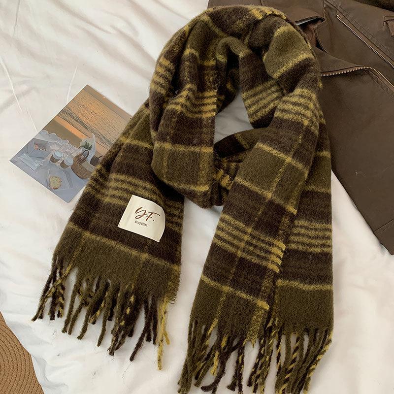 New Maillard Scarf Women's Autumn and Winter Korean Version Versatile Plaid Thickened Student Couple Scarf Mohair Warm