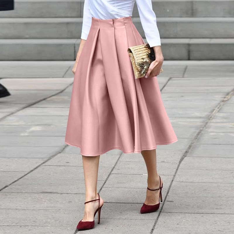 

ZANZEA Женские летние повседневные однотонные свободные А-силуэта юбки 4XL розовый