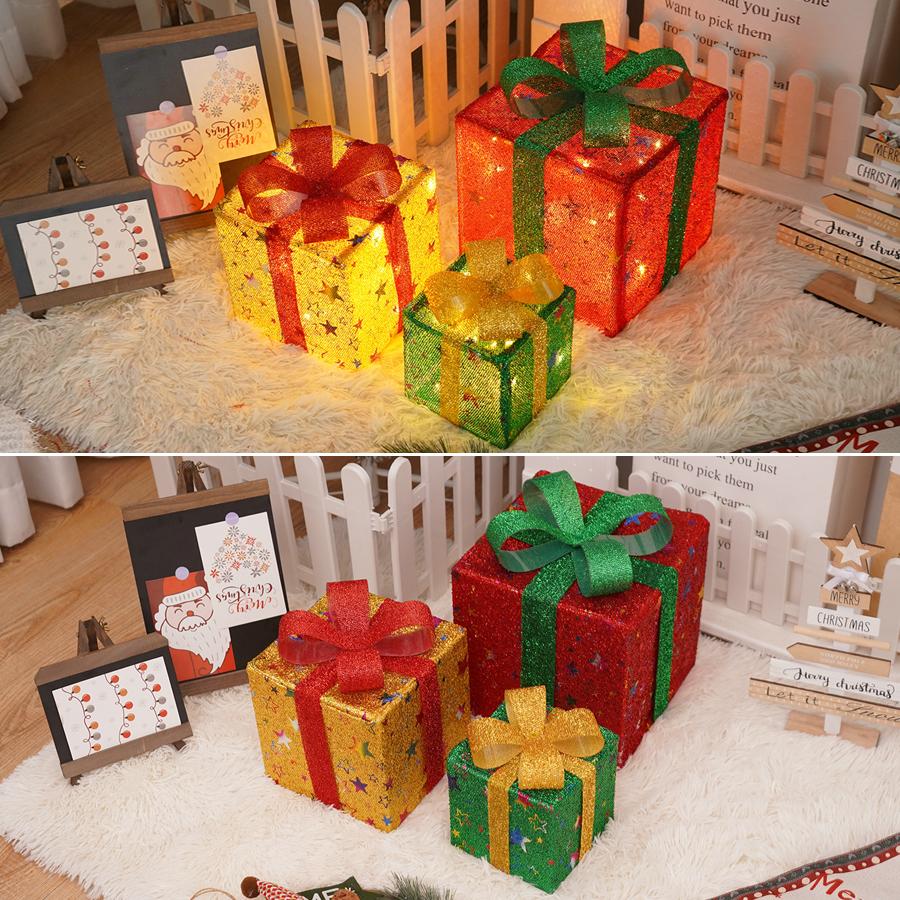 New Christmas gift box light three piece set, star LED light string, holiday party colorful lights, decorative atmosphere lights