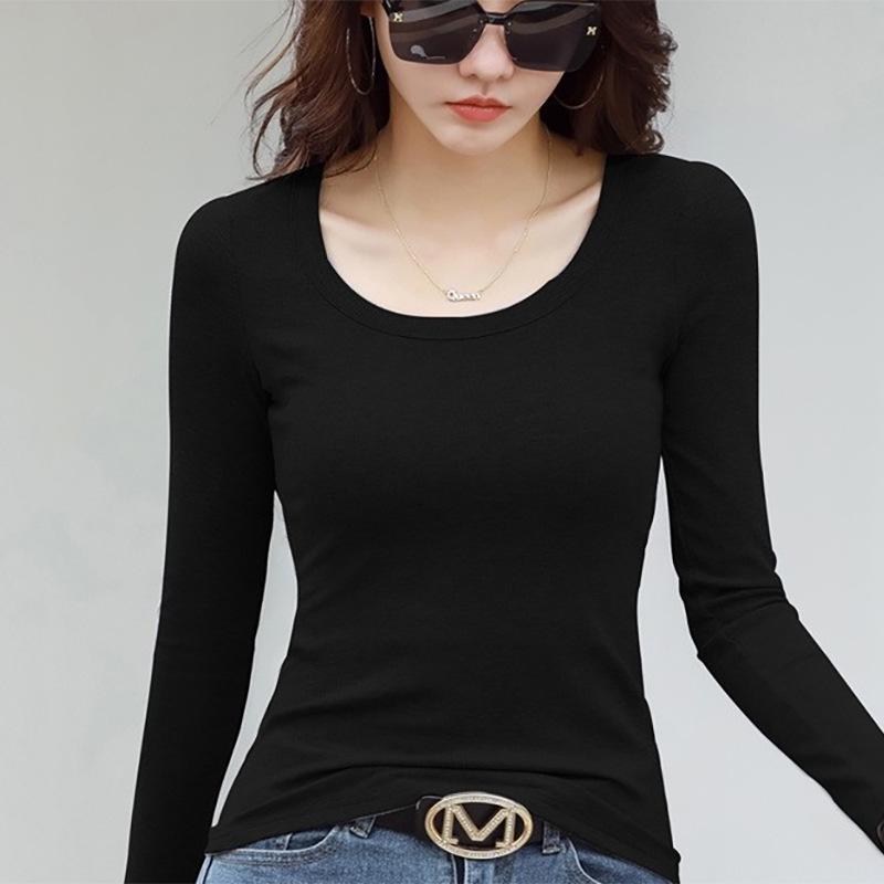 

Модальная черная базовая рубашка с квадратным вырезом и изогнутым подолом для женщин на осень-зиму M [90-120 lbs]