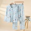 Womens Cotton Pajama Set Cartoon Long Sleeve Pants Loungewear