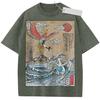 T Shirt Sports T Shirt Short Sleeve T Shirt Beige Unisex Pure Cotton Washed Vintage Japanese Art Pokemon Ho Oh and Lugia Print