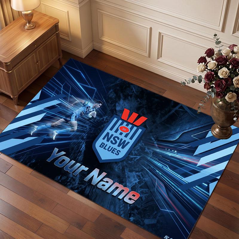NSW Blues Personalized Crystal Velvet Carpet, Customized Name Text Soft Anti‑Slip Rug for Living Room Bedroom