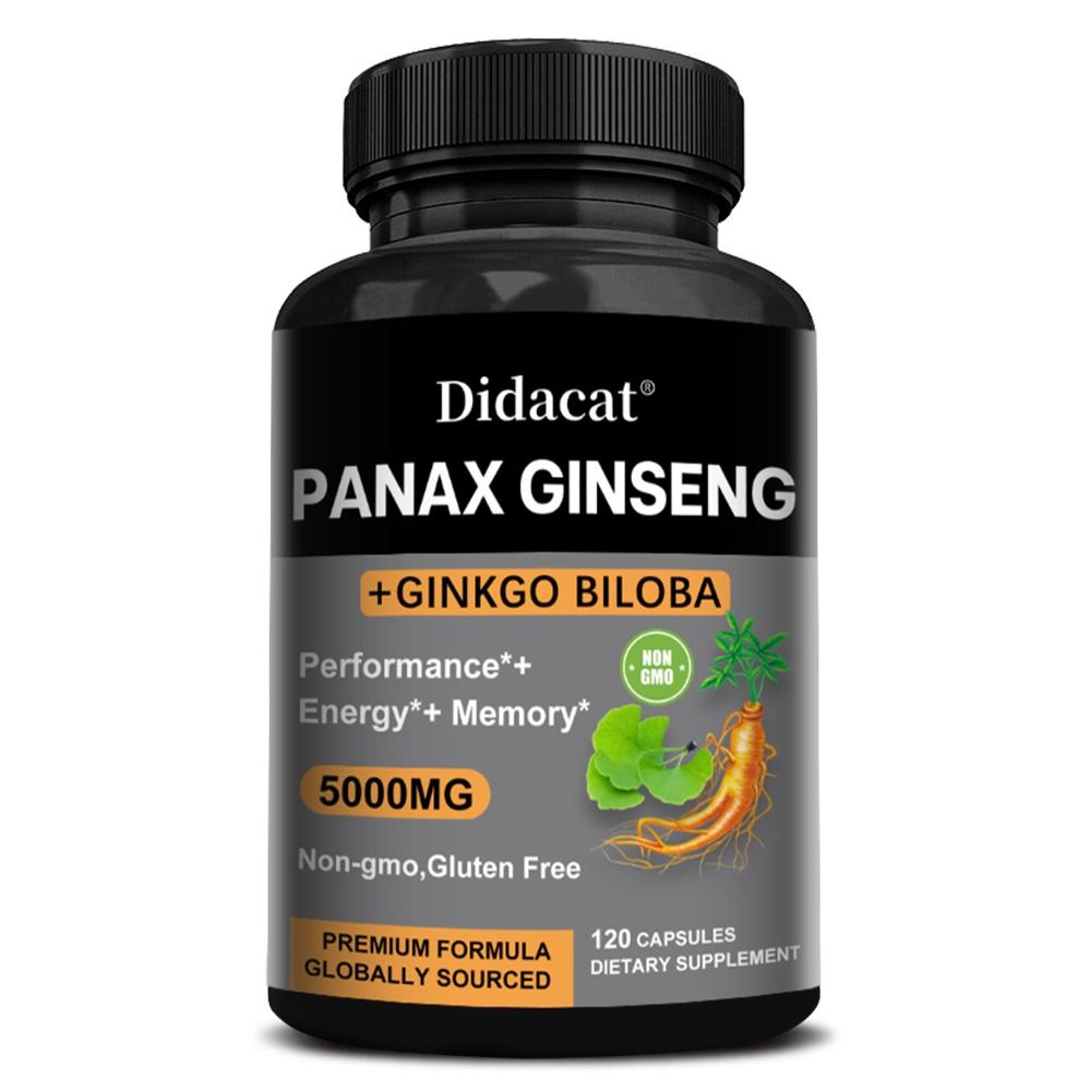 Didacat Panax Ginseng 5000mg with Ginkgo Biloba, Performance Energy & Memory Support, 120 Capsules