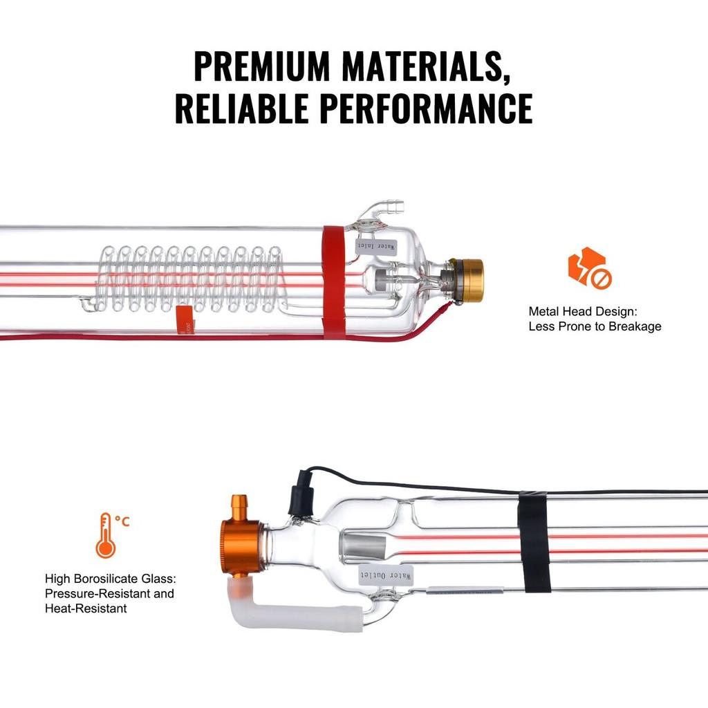 90W CO2 Laser Tube 49.2 in / 1250 mm Borosilicate Glass Laser Cutter Tube