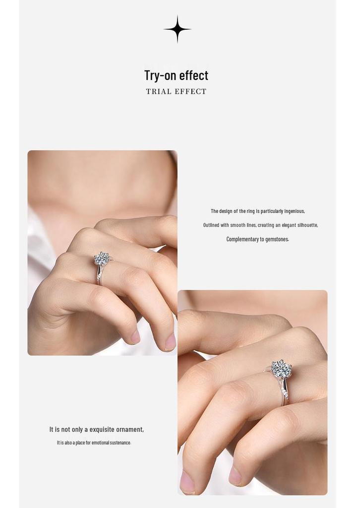 Sterling Silver S925 Moissanite Six-Prong Luxury Couple Ring