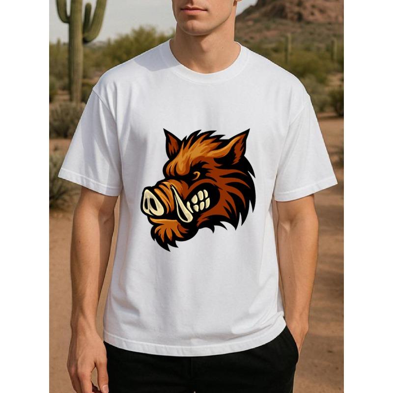

European sizes Men S Bold Bull Graphic T-Shirt - with Orange & Animal Print, Loose Fit Casual & Gym Tee, Breathable Short Sleeve Shirt 4XL білий