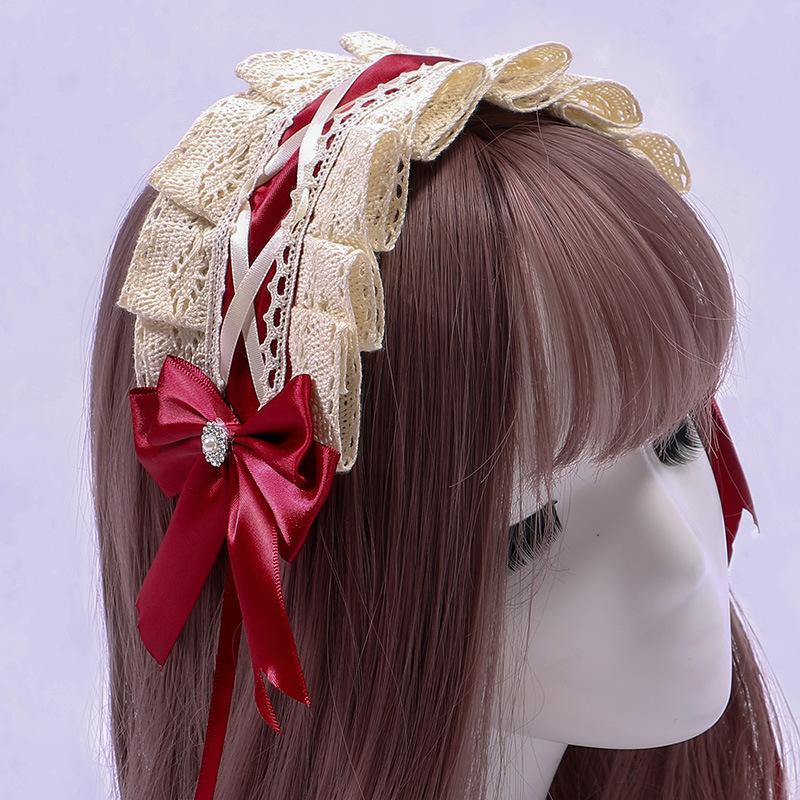 Handmade Bow Lace Headband Japanese Girl Lolita Hairpin Soft Cute Two-dimensional Headgear Cute Sister Hair Accessories