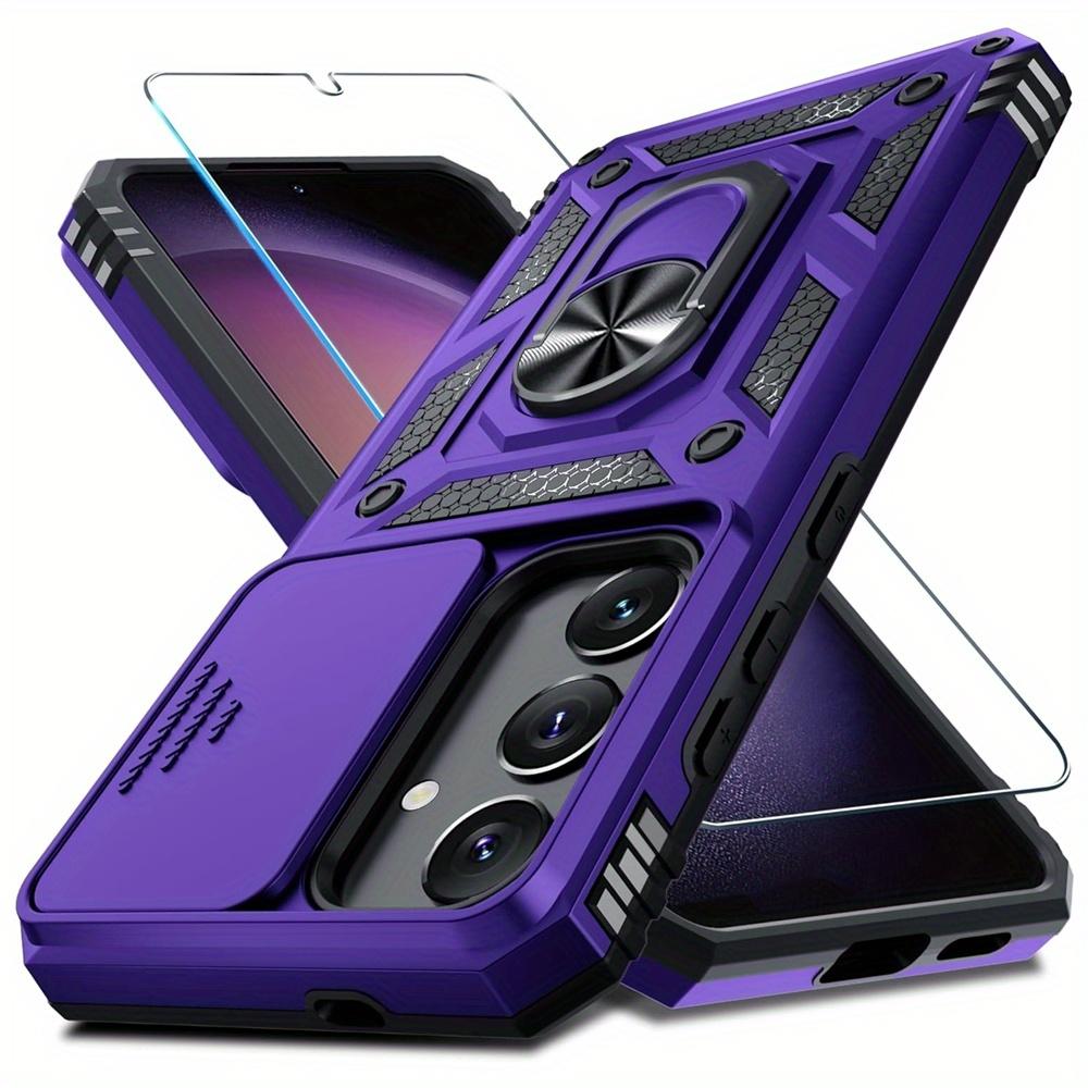 Schutzhülle für Samsung Galaxy S25 S24 Ultra S23 Plus S22 S21 S20 FE 5G mit einem Displayschutz aus gehärtetem Glas, Ring-Kickstand, Schiebekameraabdeckung