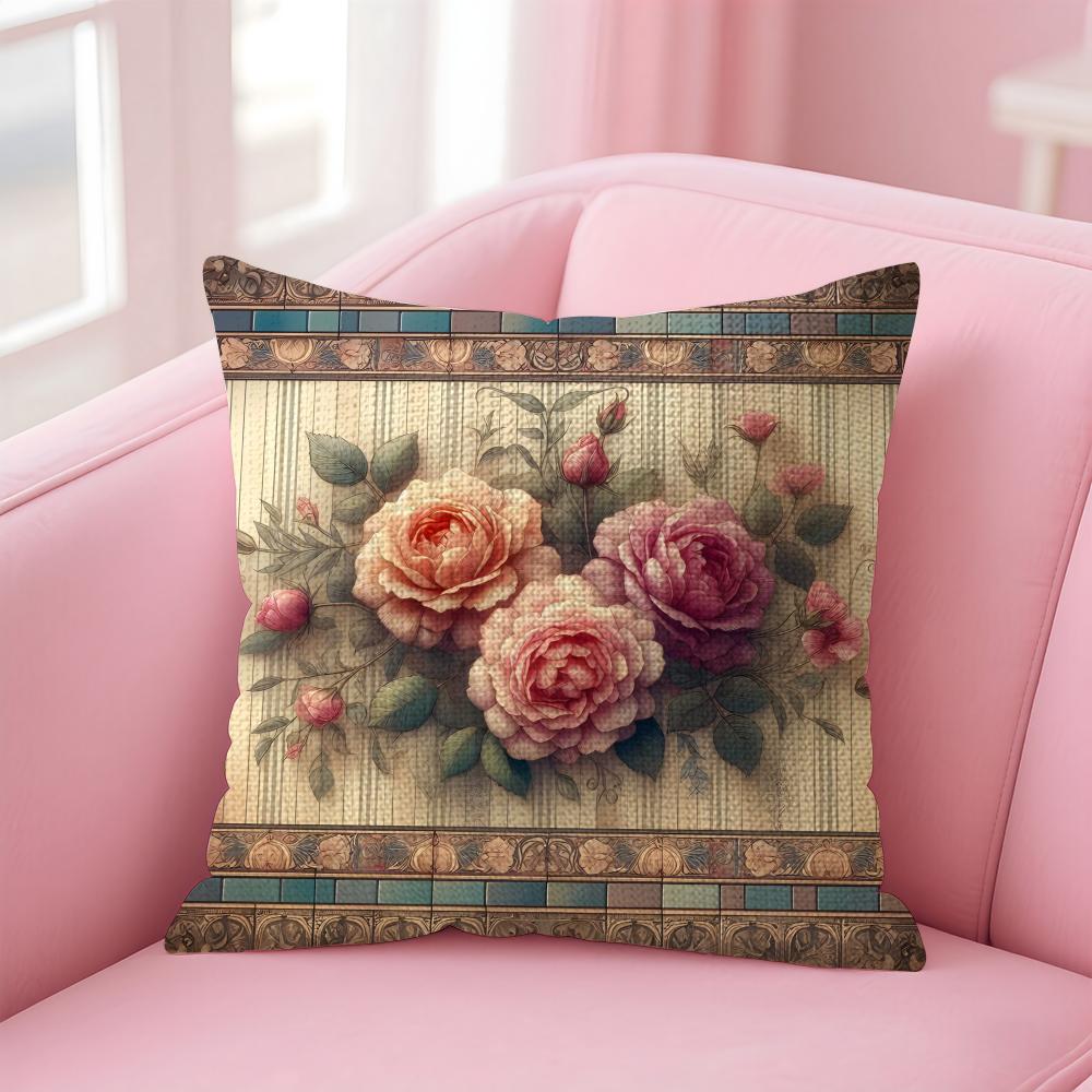 Rose Elegant Cushion Cover Natural Linen Pillow Case DoubleSided Print Decorative Sofa Pillowcase Home Decor Gift