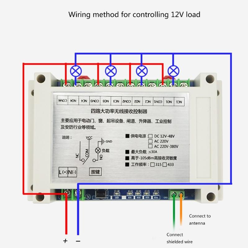 315Mhz 433Mhz DC 12V-48V 4CH Relay Module Receiver 1527code Wireless Remote Control Switch for DC Motor DIY