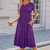 Abito midi da donna a maniche corte a pois con scollo rotondo e tasche, casual, vestibilità ampia, abito estivo per uso quotidiano