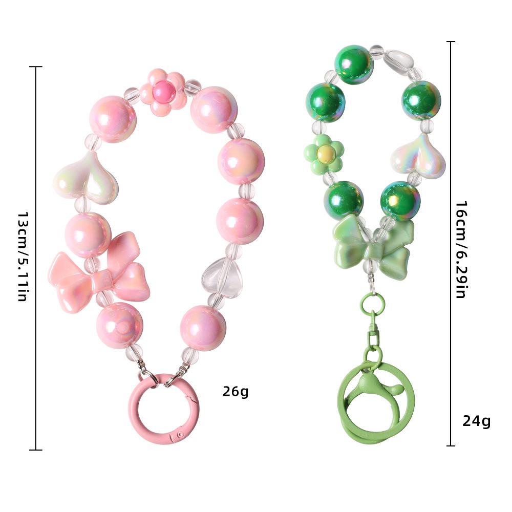 Colorful Electroplated Beaded Phone Chain & Keychain with Bow and Flower Pendant