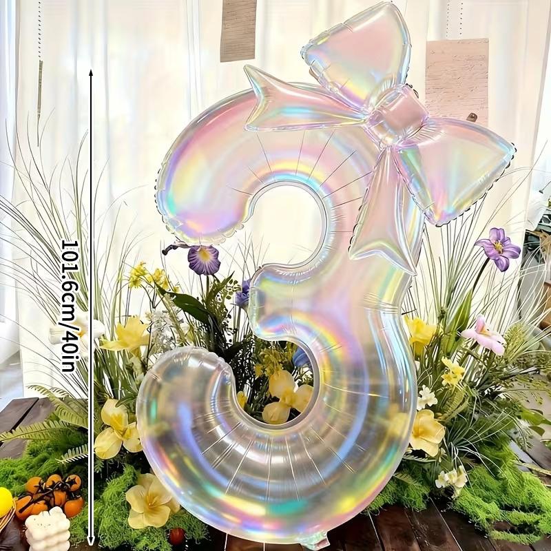 40 inch Colorful Number Aluminum Foil Balloon Laser Bow Set Birthday Decoration Balloon Princess Birthday Party Balloon Gifts