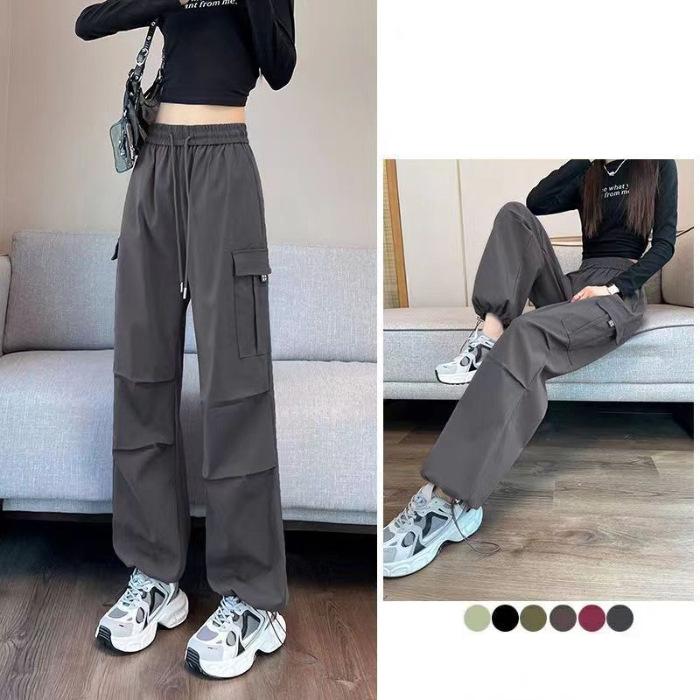 Fashion Women Joggers Pants Casual Chic Straight Cargo Pants Elastic High Waist Streetwear Slim Trousers Summer Thin