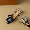 Krazing Pot Sheepskin Cow Skin Summer Size 40 Med Heels Butterfly-knot Decoration Square Toe Slingback Wedding Pumps