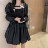 Rochie japoneză Harajuku pentru femei, negru, alb, guler pătrat, rochie de bal cu fundă, rochie Y2K gotică drăguță, mini rochie de petrecere Kawaii