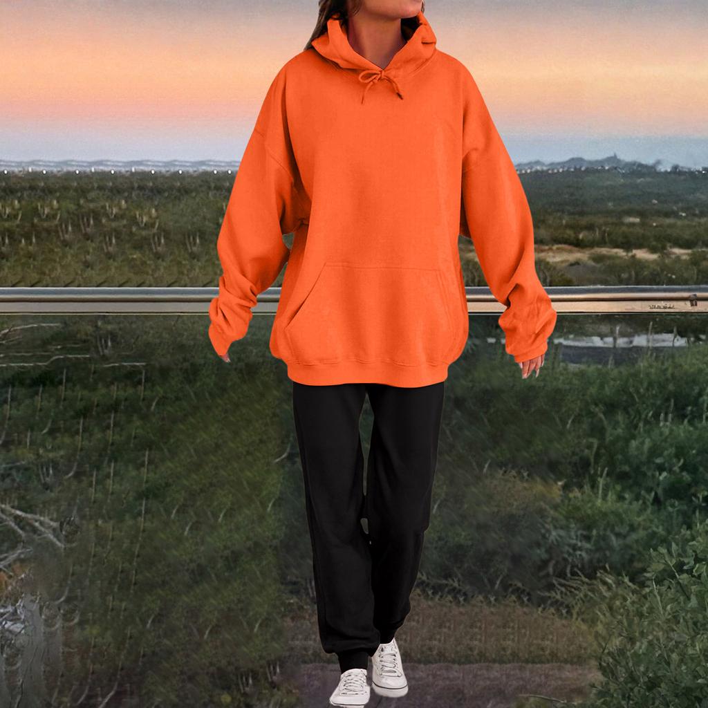 Women's Fashion Casual Solid Color Loose Hooded Sweatshirt Suit