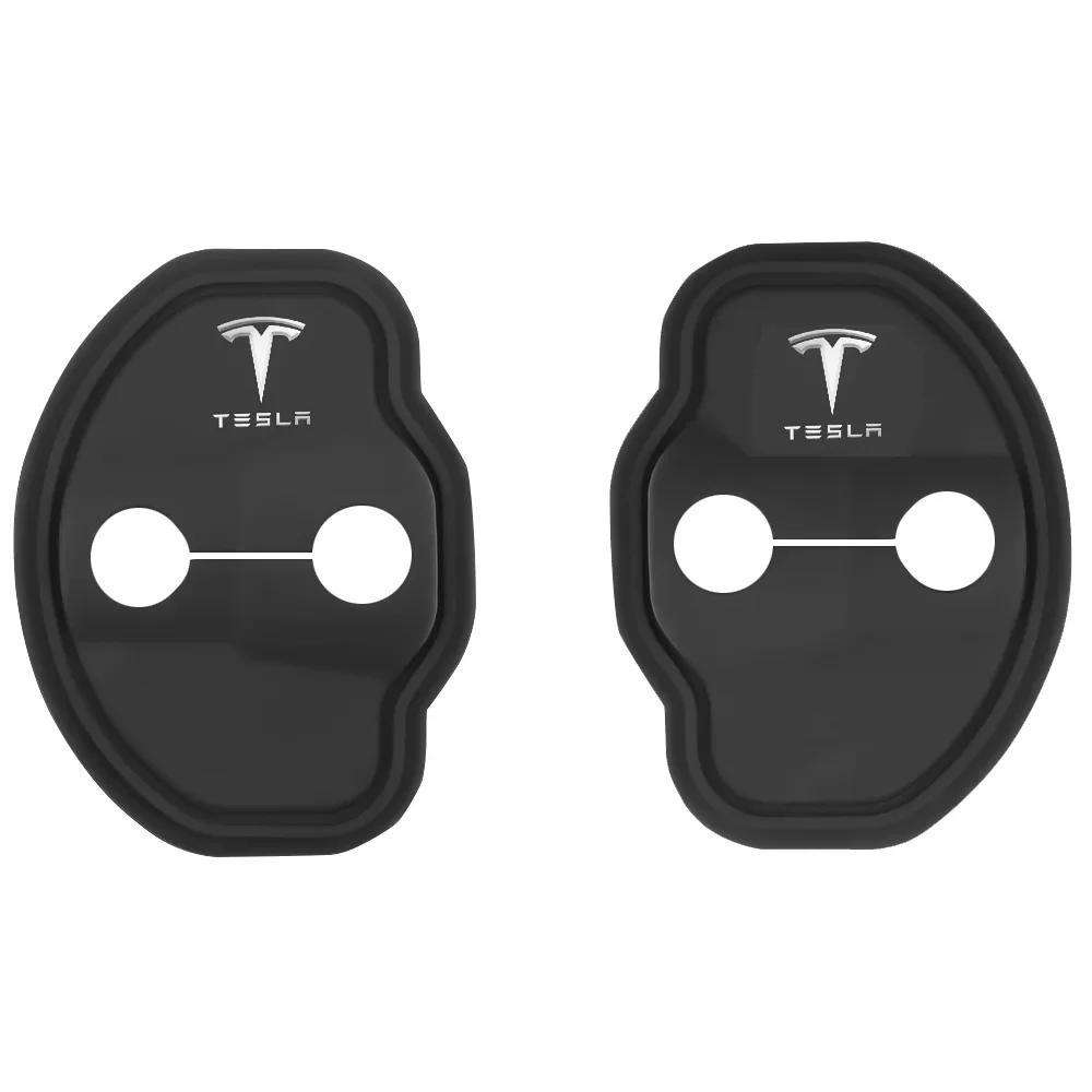 

Car Sticker Tesla 2/4pcs Car Door Lock Buckle Protection Cover Auto Accessories For Tesla Model 3 Y S X 2021 Roadster Cybertruck For Tesla