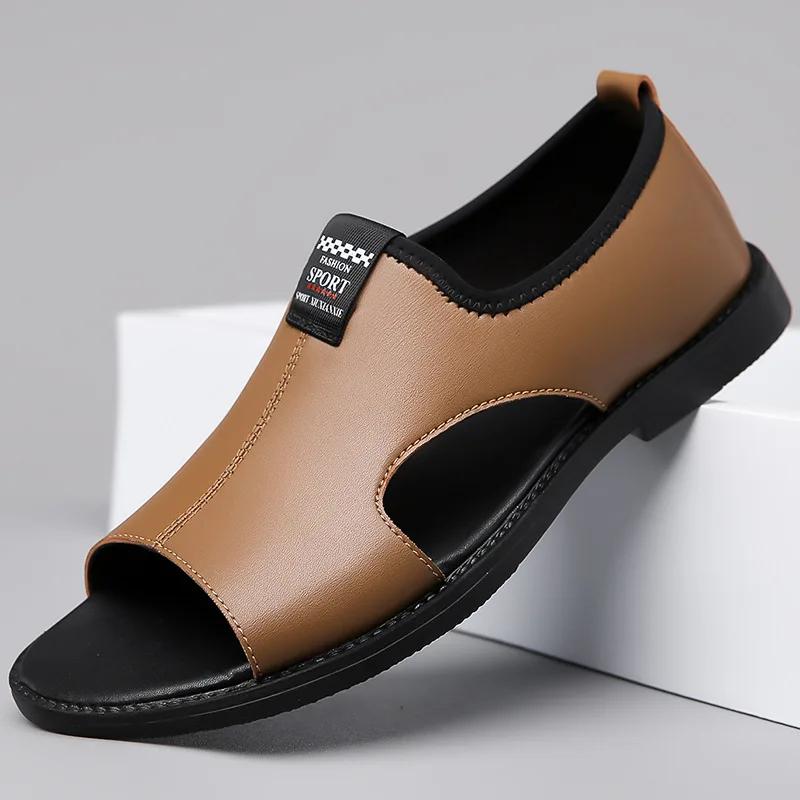 2024 New Brand Casual Shoes Outdoor Fashion Men's Slippers Comfortable Beach Shoes High Quality Leather Men Flat Sandals