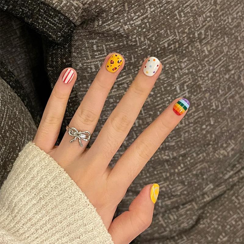 

Мультяшные кошачьи глаза, радужные в горошек, леопардовый принт, наклейки для нейл-арта