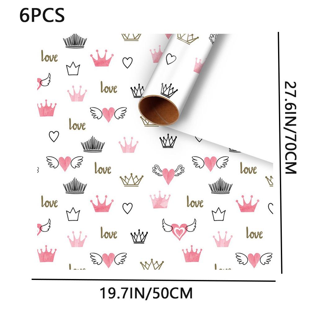 6 Types/set of Valentine's Day Gift Wrapping Paper, Heart Pattern, Birthday Gift Paper, Wedding DIY Craft Paper, Holiday Decorat