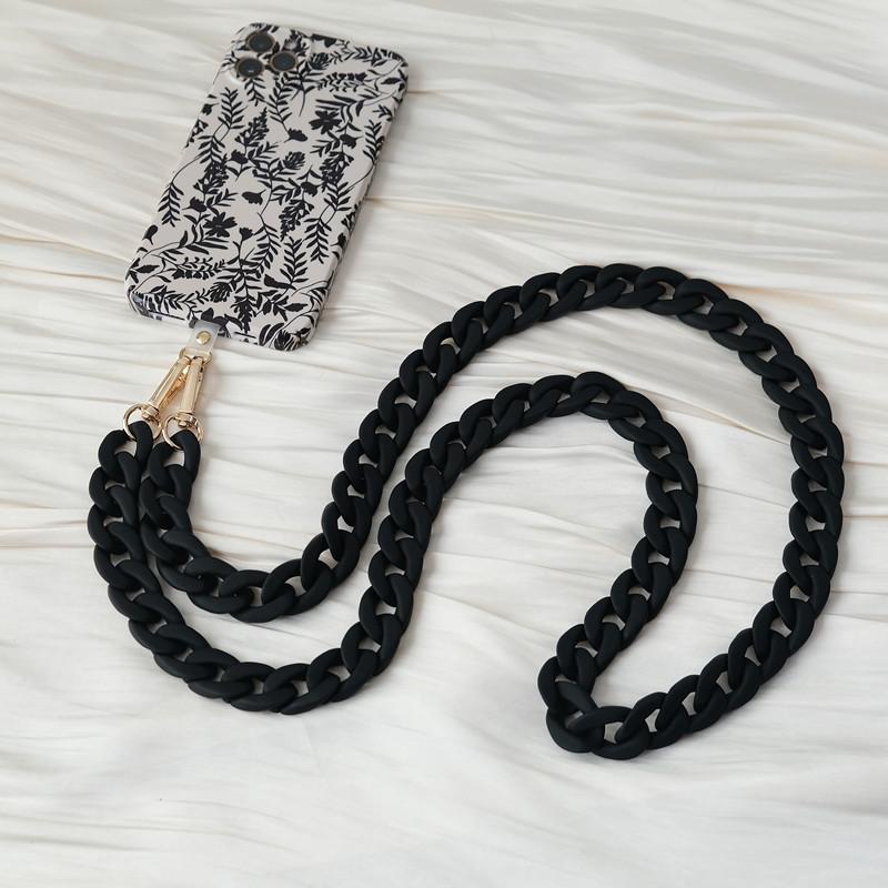 New Phone Accessory Detachable Lanyard Black Matte Crossbody Strap Long Phone Case Chains Acrylic Pendant Neck Solid Phone Chain