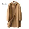 Lady Overcoat Women Winter Coat Long Sleeves Single-breasted Hooded Solid Color Pockets Keep Warm Cardigan Single Side Cashmere Wool Large Size Thick