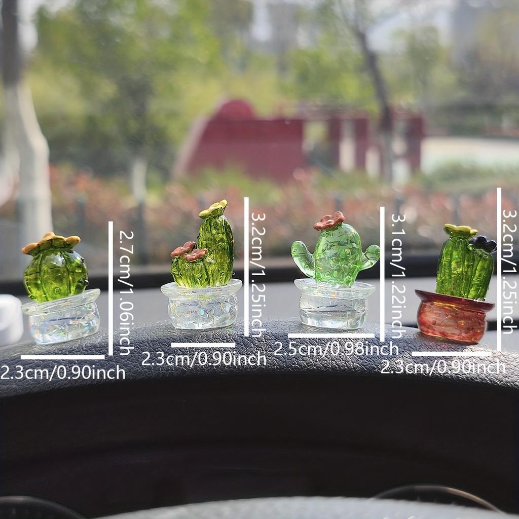4pcs Cute Transparent Cactus Design Car Center Console Ornaments, Car Dashboard Decoration Home Decoration  Fake Plants