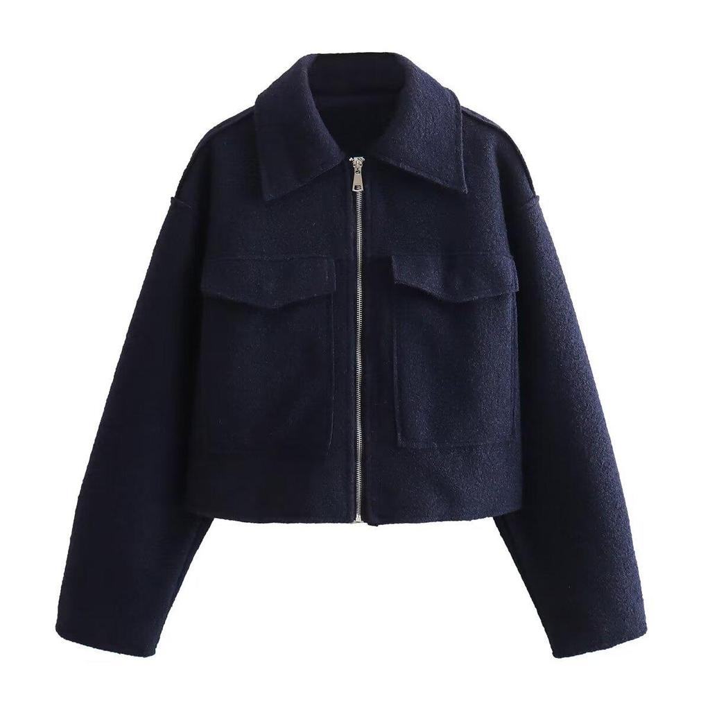 European & American Style Women's Suede Short Jacket with Zipper