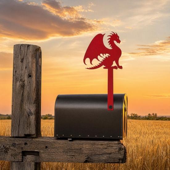 jijijing Metal Mailbox Flag Replacement, Decorative Dragon Stake Sign, Winged Shape Ornament for Outdoor Mail Box Decoration