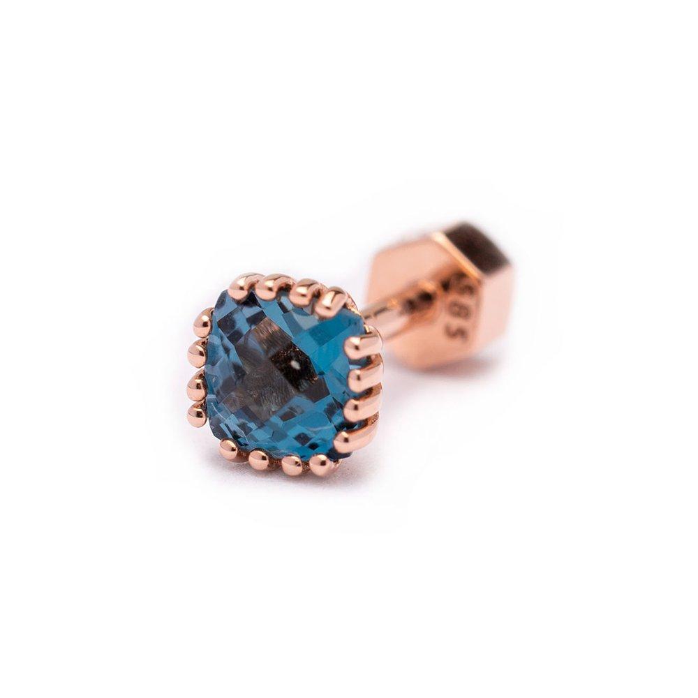 [14K] Natural London Blue Topaz Piercing