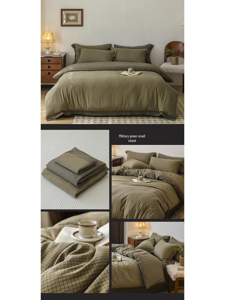 2026 Spring/Summer Men's Pure Cotton Striped 4-Piece Bedding Set: Washed Cotton Bed Sheet & Duvet Cover.