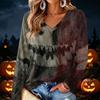 Women's V-Neck Long Sleeve Halloween Print Lightweight Blouse for Fall Parties and Everyday Wear
