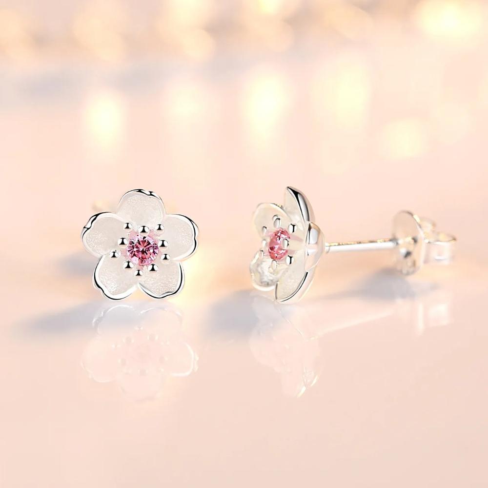 

925 Sterling Silver Pink Purple Zircon Flower Small Stud Earrings For Women Wedding Elegant Luxury Jewelry Accessories Wholesale