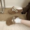 Mori Retro Woll-Baotou Halbschuhe für Damen, faule Leute mit einem Pedal, plüschig warme flauschige Hausschuhe für Damen für draußen