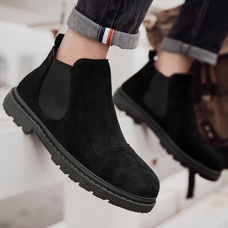 Fashion Men Anti Slip Ankle Boots Thick Soled Rubber Suede Leather Comfortable Outdoor Walking Shoes Brown Fashionable Retro Work Boots