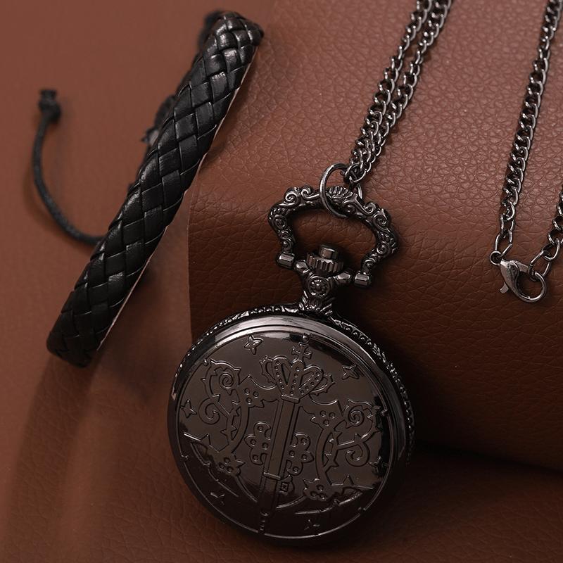 

2 шт./комплект, мужские карманные часы, мужские модные черные кварцевые карманные часы и 1 шт. повседневный модный браслет из искусственной кожи, идеальный выбор для подарков мужчинам