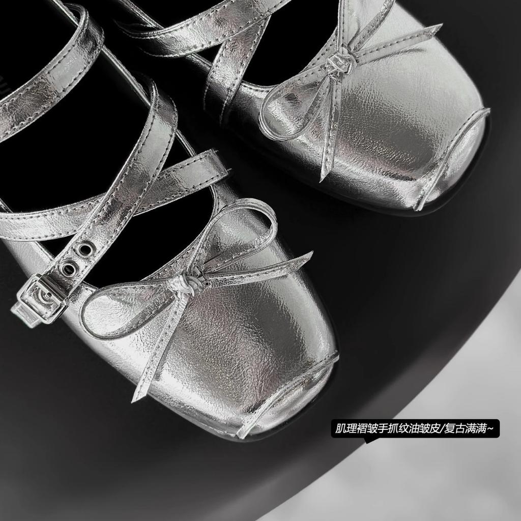 Lovanson retro sweet and cool ballet single shoes French square head pig nose Mary Jane shoes niche bow women's shoes