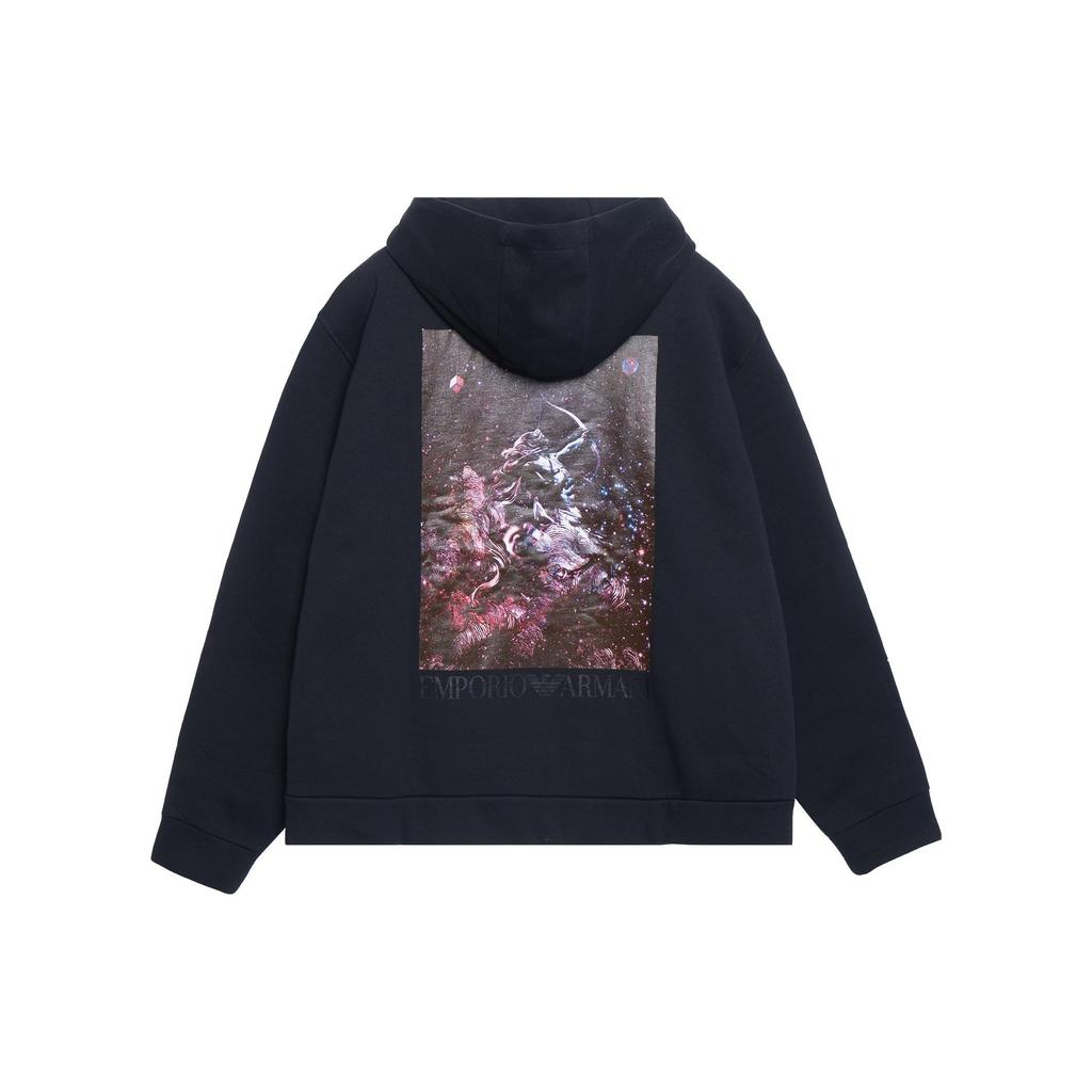 Emporio Armani FW21 Pattern Printed Fleece Zip-Up Hoodie Men hoodies Black 6K1B8P-1JM3Z-0009