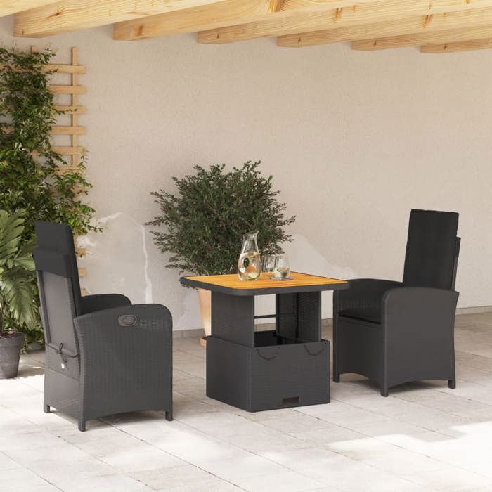 VidaXL Ensemble à Manger de Jardin avec Coussins 3 pcs, Table de Terrasse, Meubles de Patio, Mobilier d'Extérieur, Noir 3277325