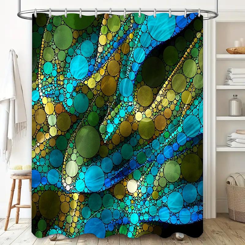 Blue Green Gold Round Shape Shower Curtain Waterproof Polyester Bath Decor Customizable Size Available In Various Patterns 3D Pr